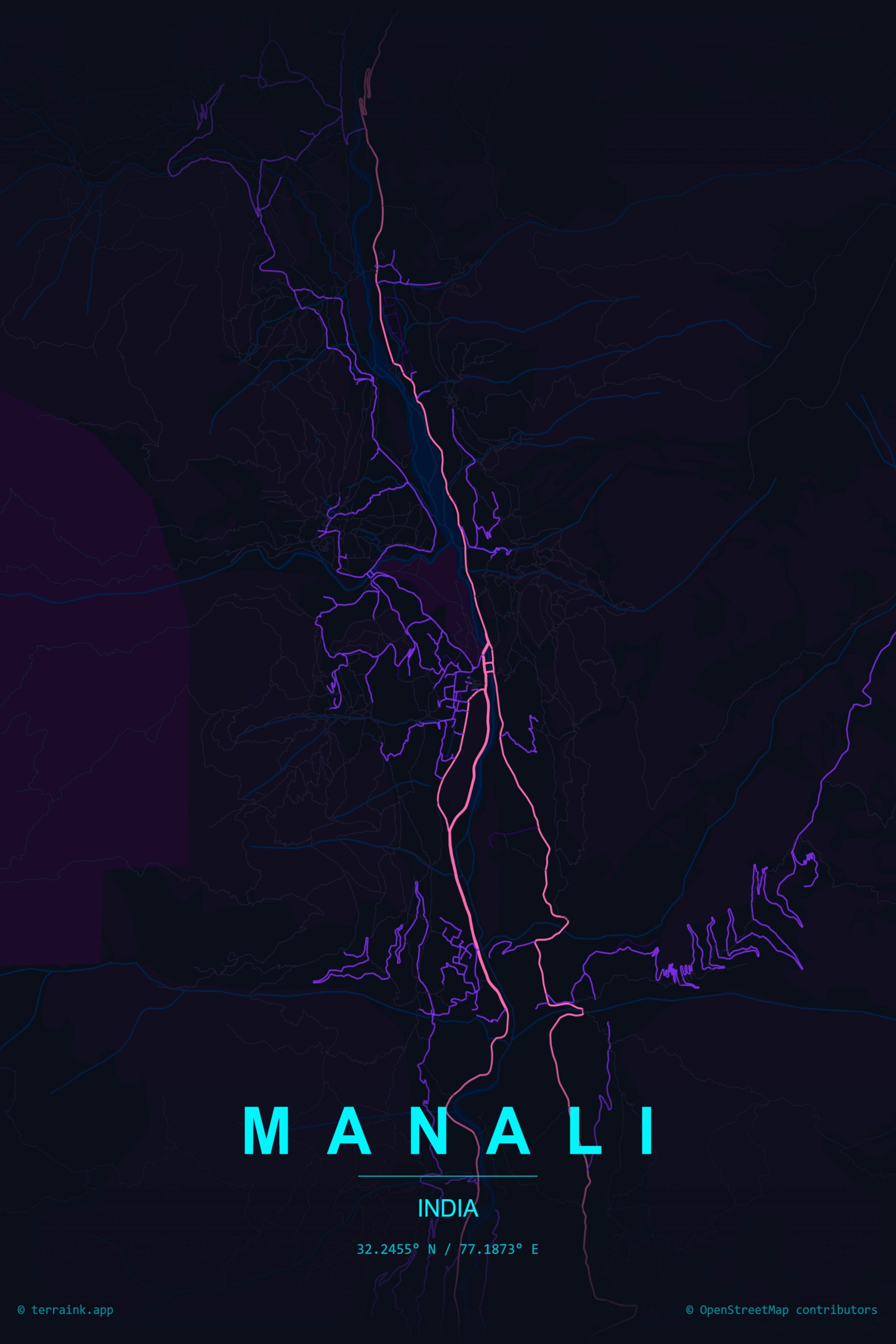 Manali Map Poster